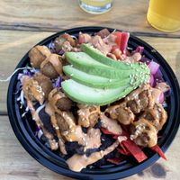 Vegan bowl with popcorn tofu  at Double Trouble in Austin