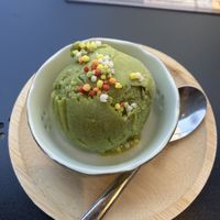 homemade macha ice cream   at Shinsekai Paprika Shokudo Vegan in Osaka