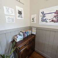 Book library at The Yellow House Cafe in Whanganui