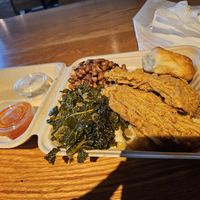 Fysh, rice, kale, and black eye peas at Taste Of Vegan Soul in Charlotte