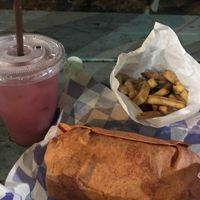 blueberry lemonade, rosemary fries, n blackend tofu wrap at Conscious Cravings - South Austin in Austin