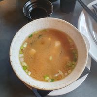 Miso soup at Zumuku Sushi in Wilmslow