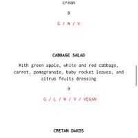 Vegan and veggie menu  at Casa Cook Rhodes in Rhodes