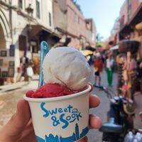 Lemon tea and raspberry sorbet at Sweet & Sook in Marrakech