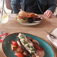 burger and grilled eggplant at MIZLALA מזללה in Prague
