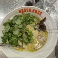 Green curry ramen with extra green onions and corianderr  at Bassanova Kyoto in Kyoto