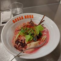 Vegan pink ramen large serving at Bassanova Kyoto in Kyoto