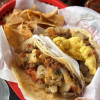 Potato tacos, one with Just Egg!   at Hugo's Tacos - Atwater Village in Los Angeles