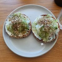 Cucumber and cream cheese bagel at Milki & Miller in Boronia