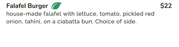 Falafel burger option  at Claudine's Eatery in Fredericton