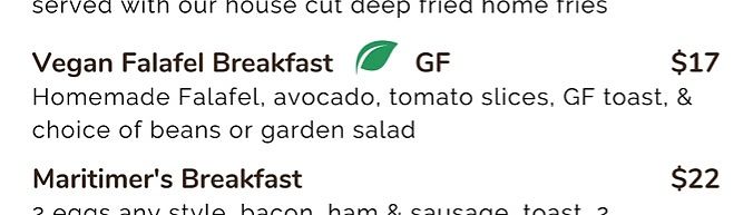 Falafel breakfast option  at Claudine's Eatery in Fredericton