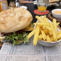 Vegan burger and chips  at Mar del Bies in Menorca
