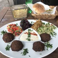 Falafel plate with side of fries  at Feinberg's in Berlin