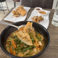 Nepalese Jhol momos - must try #Veganuary at Kyampa - The White Lotus Cafe in Lalitpur