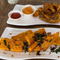 Tofu, oyster mushroom pakodas #Veganuary at Kyampa - The White Lotus Cafe in Lalitpur