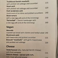 Menu at Kronborg Restaurant in Copenhagen