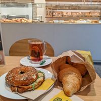bagel with hummus, vegan croissants at Biokaiser in Frankfurt