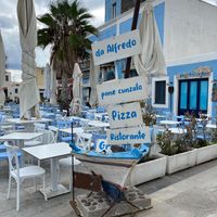 Outdoor oceanfront seating. at Da Alfredo in Salina