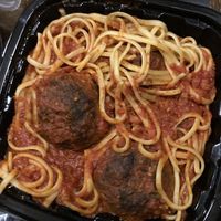 Spaghetti w seitan meatballs (don’t get this) at 3 Brothers Pizza Cafe in Farmingdale
