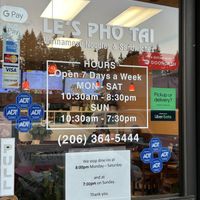 Hours  at Le's Pho Tai Vietnamese Noodles & Sandwiches in Shoreline