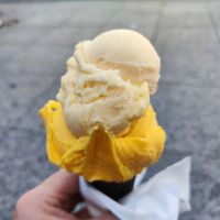 Peach an mango, vegan cone at Dolce Vita Eis-Manufaktur in Buchs