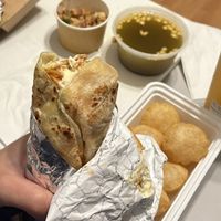 Golgappe and aloo tikki wrap with noodles added  at Desi Rasoi in Vancouver