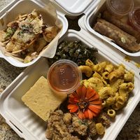 Southern platter and 2 sides…lumpias and dumplings 🥟 ☺️  at O.G. Lola's - Pop Up in Pensacola