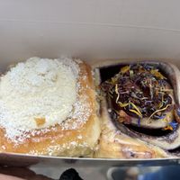 Left: coconut roll (not vegan) Right: blueberry roll  at Cinnamood  in Luxembourg City