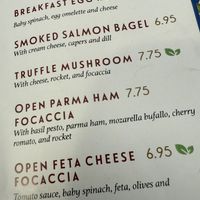 menu  at Caffe Concerto in Birmingham