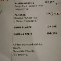Dessert menu at Nida's Place in Lembongan