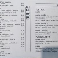Menu w/vegan options at Café Área in Santiago