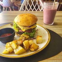 The Unexpected Vegan Burger (you can choose Seitan or a Mushroom based burger) Yum! at Keyzen Healthy Life in Malaga