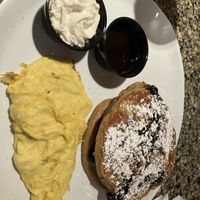 These protein oat pancakes were insane!!! Fresh blueberries & walnuts in the pancakes. They were absolutely amazing! I had a Just Egg on the side, prepared perfectly. YUM!!!!!!!!!  at Silver Diner - BWI Airport in Baltimore
