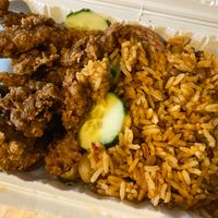 Spanish rice with fried mushrooms at Soulistic Vegan in Schenectady
