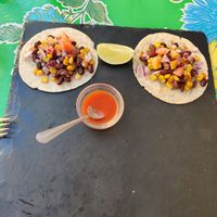 Corn and beans tacos (I already ate 2) at Casa Mexico in Funchal