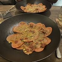 Beet filled pasta, heart shaped for Valentine’s Day   at Primo Pasta Amsterdam in Amsterdam