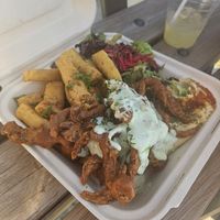 GF Calamushrooms & DF Tzatziki with Polenta Fries and Hummus at Chickpea Food Truck in Vancouver
