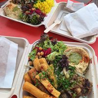 Chickebab platter and Sharwarma rice platter at Chickpea Food Truck in Vancouver