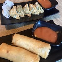 Gluten-free and fried dumpling (I put it to share there), spring rolls   at EatHappy Vegan - Rosenhoff in Oslo