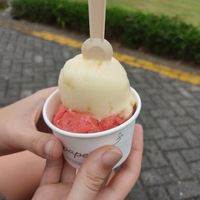 Vegan passion fruit and strawberry at Amorini Heladaria in La Fortuna