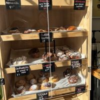Pastry cabinet - vegan options labelled   at Aurora Argentinian Bakery in Wellington