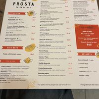 Menu   at Prosta Pasta Fresca in Krakow