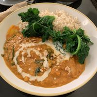 Peanut and bean stew with kale and brown rice    at Mandala Café in East London