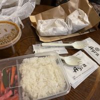 Goa curry, rice & naan to go. Also came with a side of pickled vegetables  at Agra - 아그라 in Busan