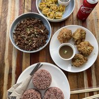 Dumpings, Bulgogi, Chicken Joy and rice  at Veganize Bohol in Tagbilaran