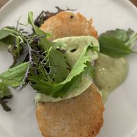 Cardamom Risotto Cake with Pistachio Aioli- $8 and delicious!   at Grub on Main in Vancouver