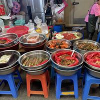 Different side dishes   at Kwangjang Market in Seoul