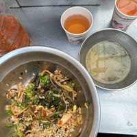 Side serve of soup also vegan   at Kwangjang Market in Seoul