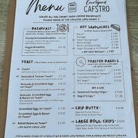 Vegan options identified on menu by vg at Courtyard Cafe Hope in Hope Valley