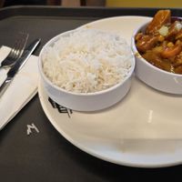 Tofu Sichuan with boiled rice at The Dragon Stall in Valletta